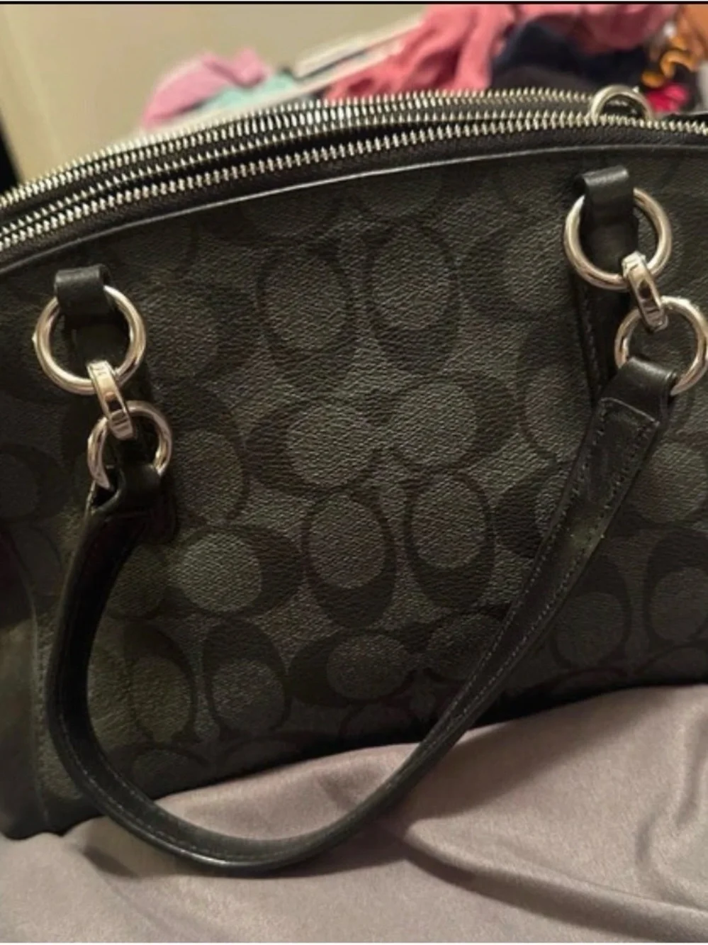 Coach Black Signature Satchel with Silver Hardware